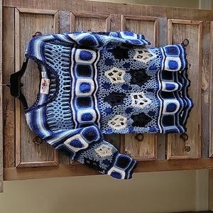 International ExtraTouch Sportswear Co, Crochet sweater.  One size Blue & white